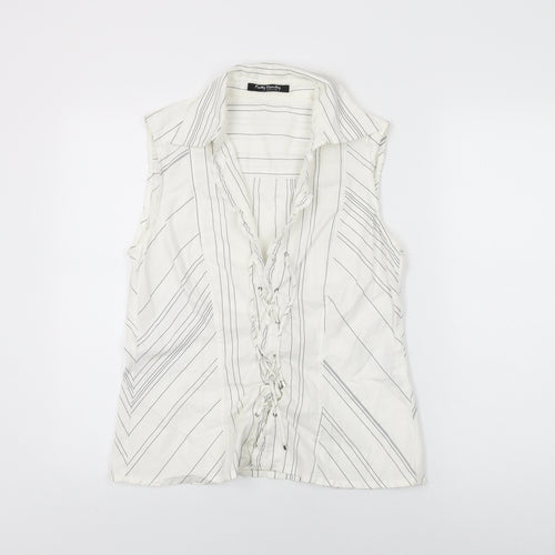 Betty Barclay Womens White Striped Cotton Basic T-Shirt Size 14 Collared