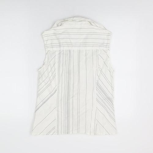Betty Barclay Womens White Striped Cotton Basic T-Shirt Size 14 Collared