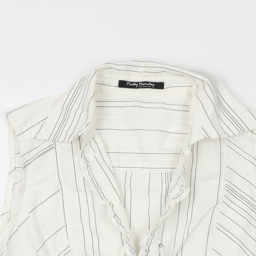 Betty Barclay Womens White Striped Cotton Basic T-Shirt Size 14 Collared