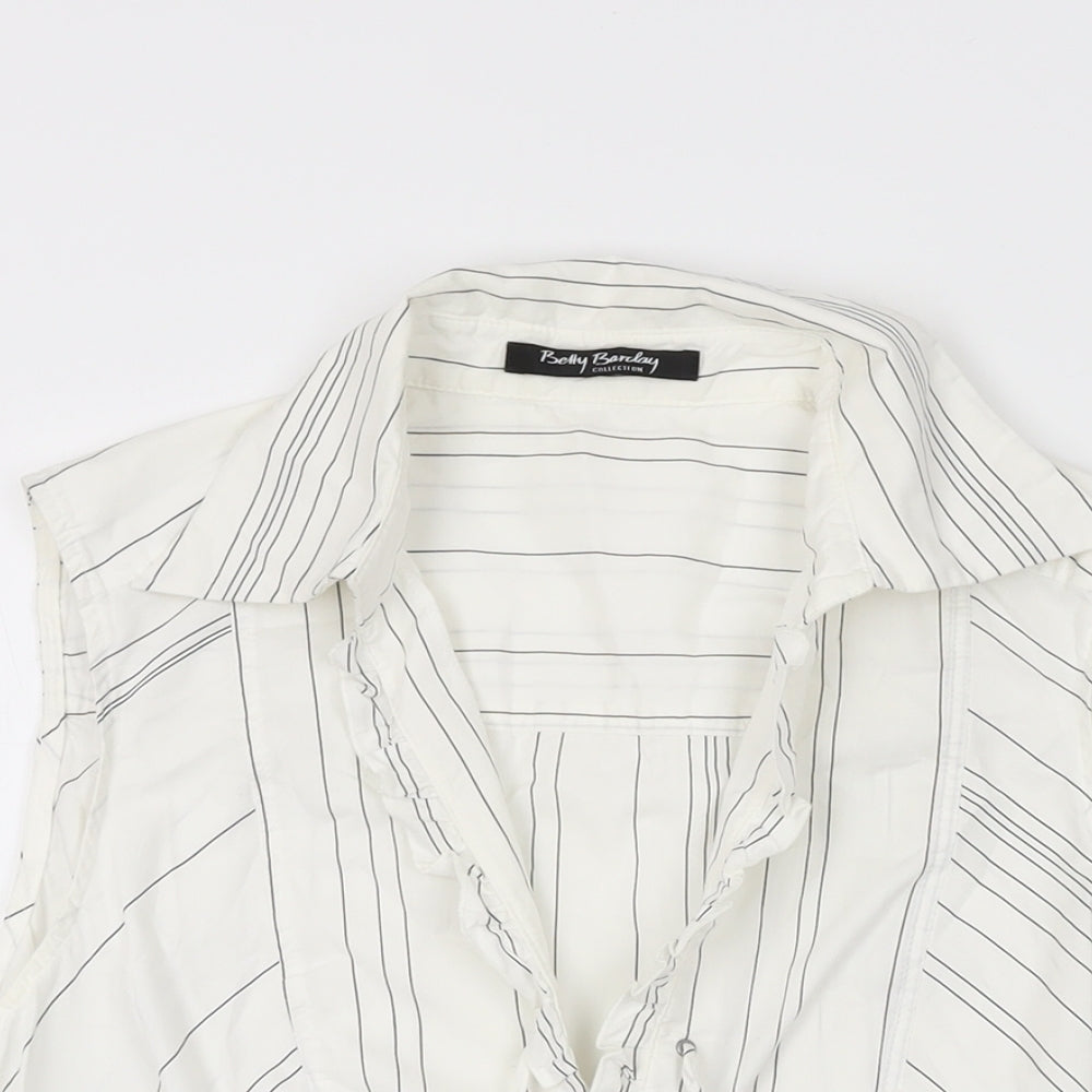Betty Barclay Womens White Striped Cotton Basic T-Shirt Size 14 Collared