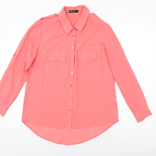 Internacionale Womens Pink Polyester Basic Button-Up Size 8 Collared