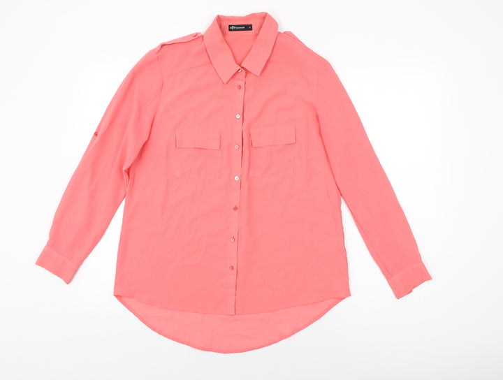 Internacionale Womens Pink Polyester Basic Button-Up Size 8 Collared