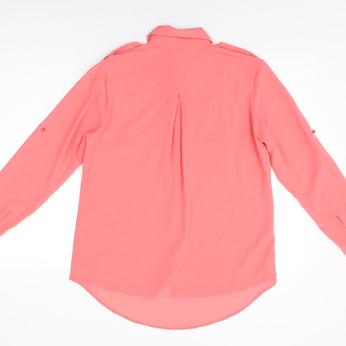 Internacionale Womens Pink Polyester Basic Button-Up Size 8 Collared
