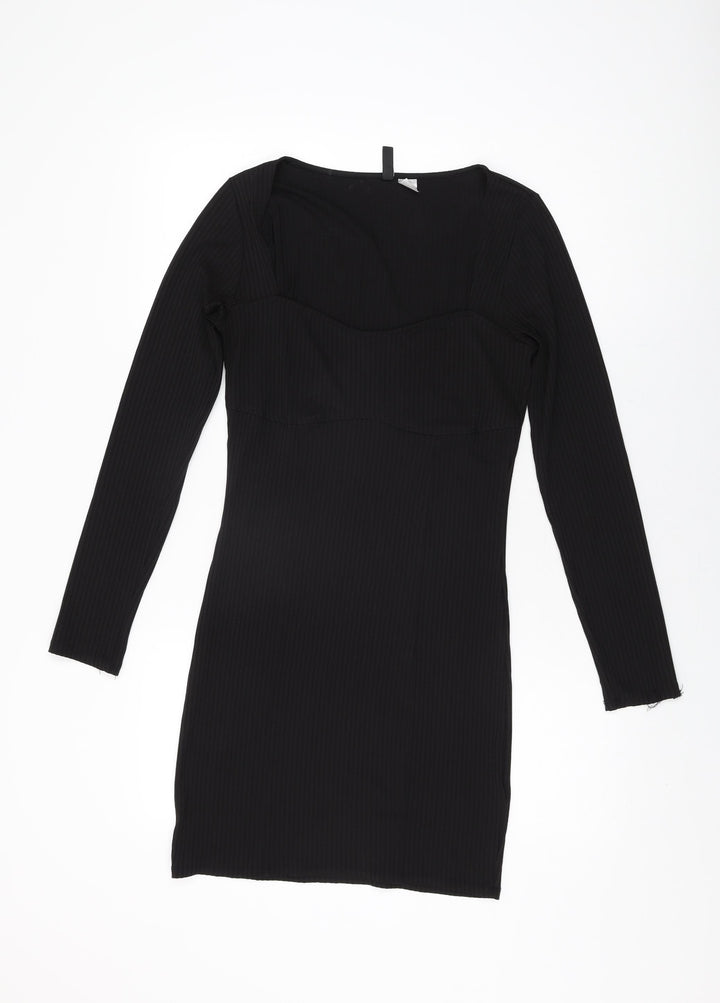 H&M Womens Black Polyester Bodycon Size M Sweetheart Pullover
