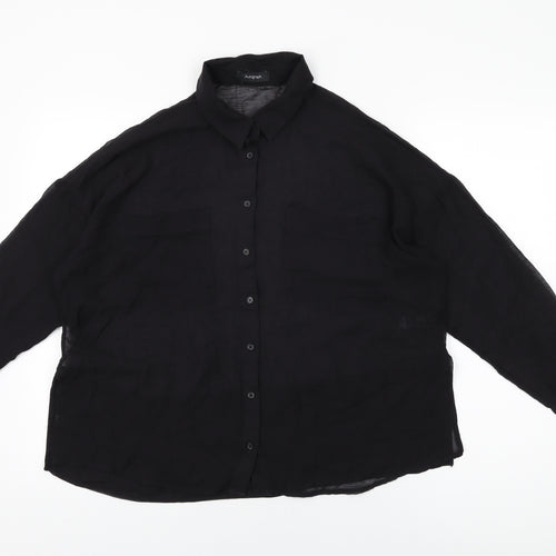 Autograph Womens Black Cotton Basic Button-Up Size 14 Collared