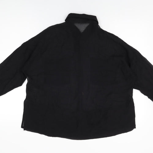 Autograph Womens Black Cotton Basic Button-Up Size 14 Collared