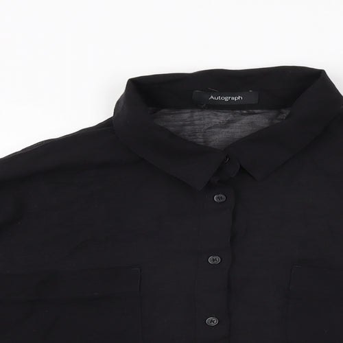 Autograph Womens Black Cotton Basic Button-Up Size 14 Collared
