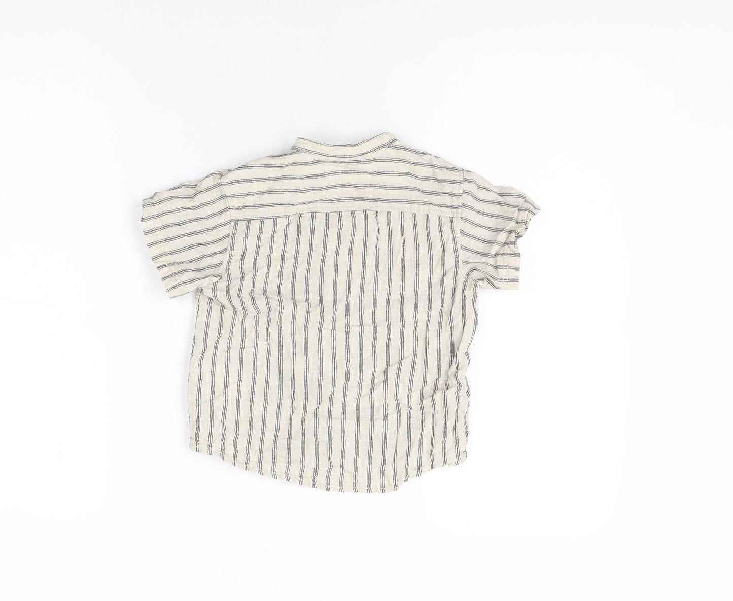 H&M Boys Beige Striped Linen Basic Button-Up Size 2-3 Years Round Neck Button