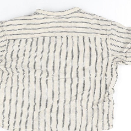 H&M Boys Beige Striped Linen Basic Button-Up Size 2-3 Years Round Neck Button