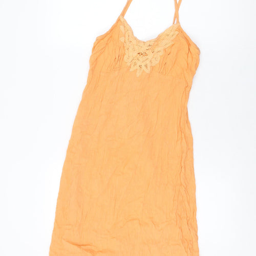 BHS Womens Orange Cotton Shift Size 10 V-Neck Pullover