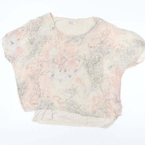 Modissima Womens Beige Floral Polyester Basic Blouse Size L Round Neck