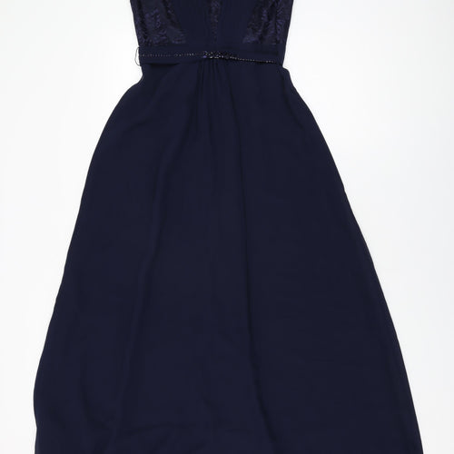 Monsoon Womens Blue Polyester Maxi Size 8 V-Neck Zip
