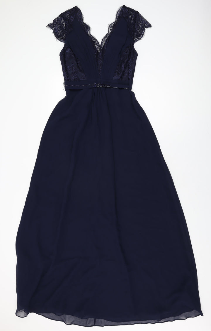 Monsoon Womens Blue Polyester Maxi Size 8 V-Neck Zip