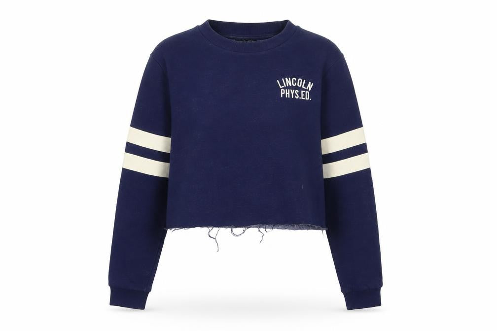 Front view of Topshop women’s blue cotton pullover sweatshirt, size UK 10, pullover