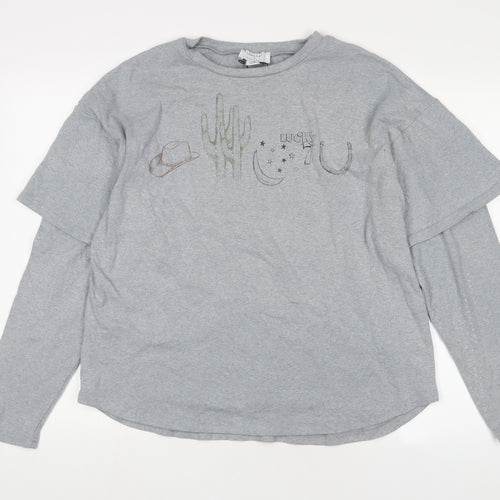 LABEL RAIL Womens Grey Cotton Basic T-Shirt Size 10 Crew Neck