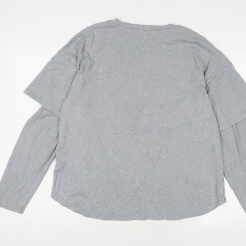 LABEL RAIL Womens Grey Cotton Basic T-Shirt Size 10 Crew Neck