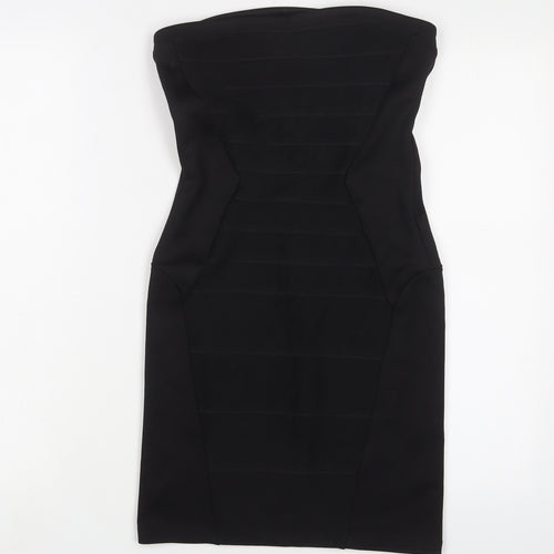 Topshop Womens Black Polyester Bodycon Size 8 Square Neck Zip