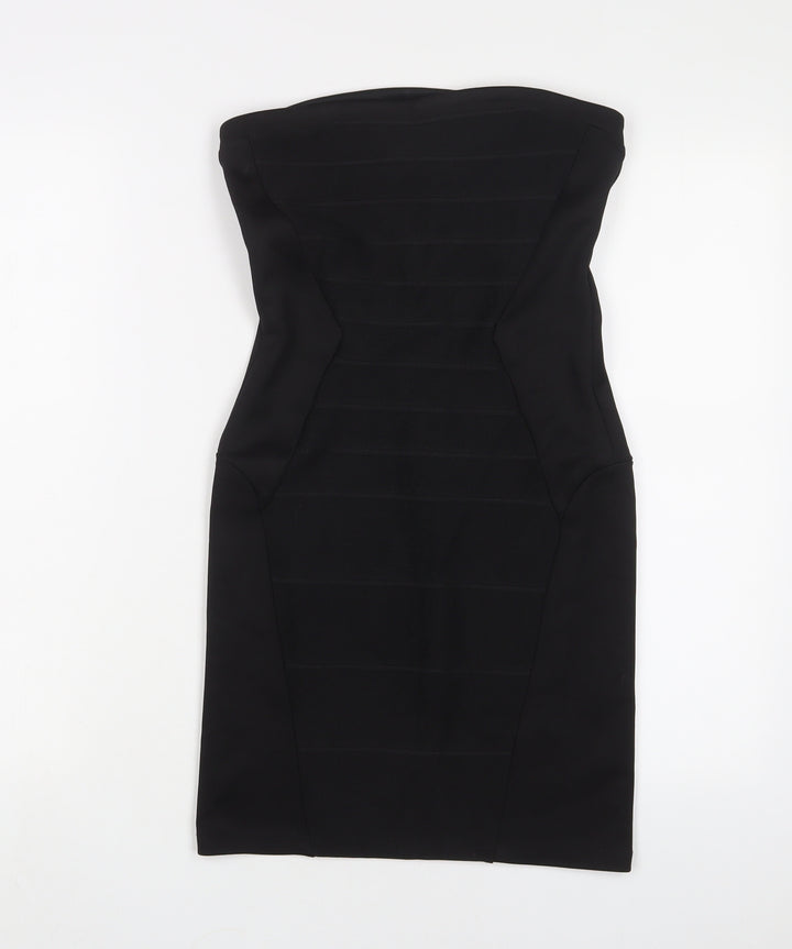 Topshop Womens Black Polyester Bodycon Size 8 Square Neck Zip