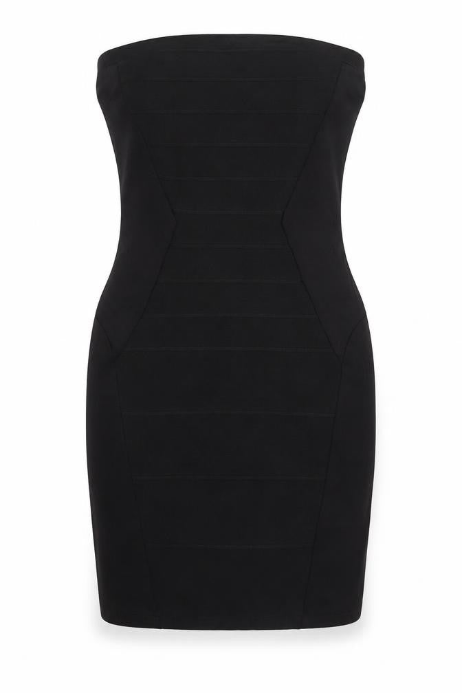 Front view of Topshop women’s black polyester bodycon, size UK 8, square neck zip