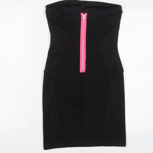 Topshop Womens Black Polyester Bodycon Size 8 Square Neck Zip