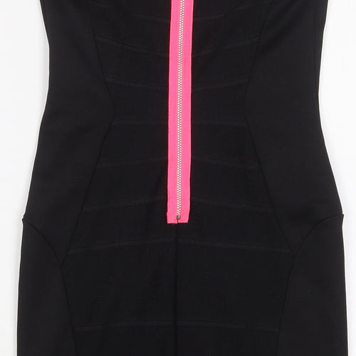 Topshop Womens Black Polyester Bodycon Size 8 Square Neck Zip