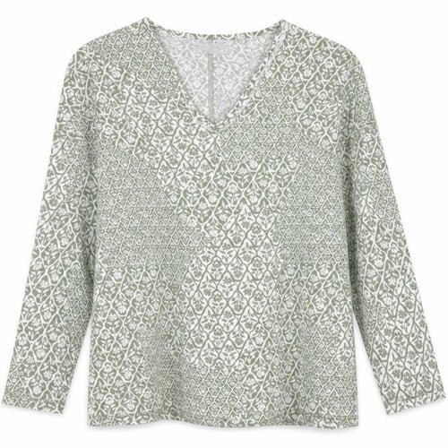 Marks and Spencer Womens Green Floral Linen Basic T-Shirt Size 10 V-Neck