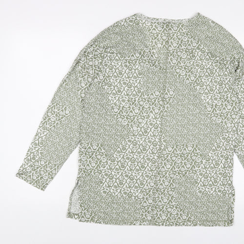 Marks and Spencer Womens Green Floral Linen Basic T-Shirt Size 10 V-Neck