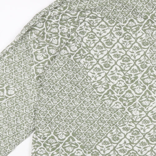 Marks and Spencer Womens Green Floral Linen Basic T-Shirt Size 10 V-Neck