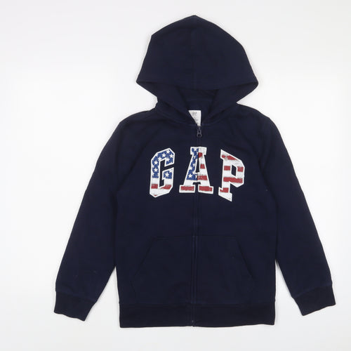 Gap Boys Blue Cotton Full Zip Hoodie Size 10-11 Years Zip - Embroidered, Logo