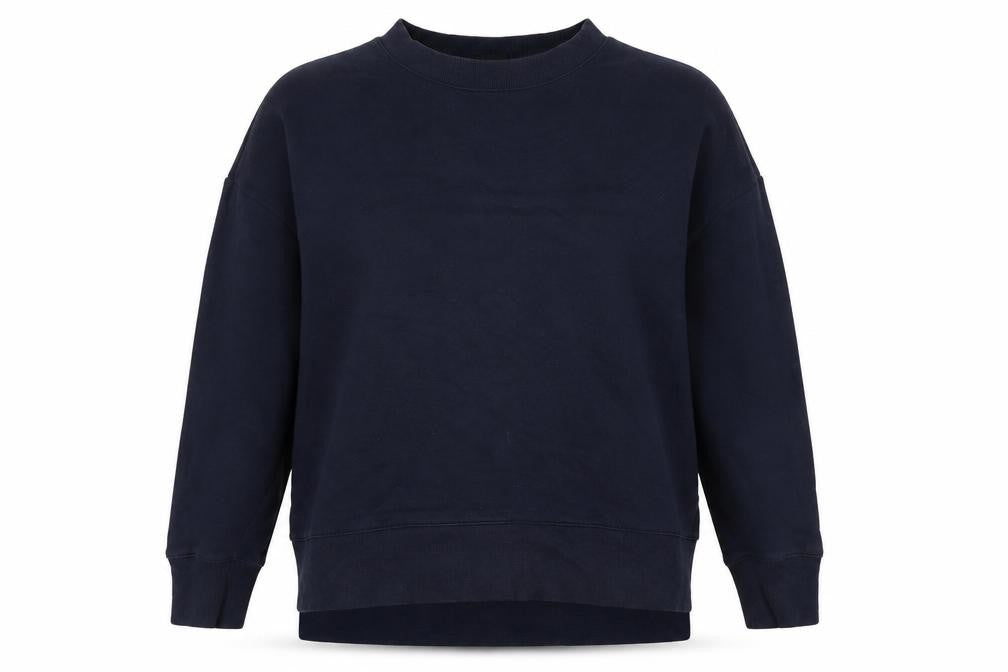 Front view of Monki women’s blue cotton pullover sweatshirt, size L, pullover