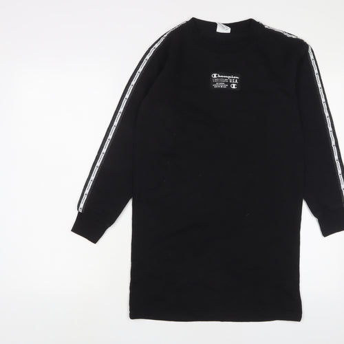 Champion Girls Black Cotton Jumper Dress Size 11-12 Years Crew Neck Pullover - Logo, Embroidered