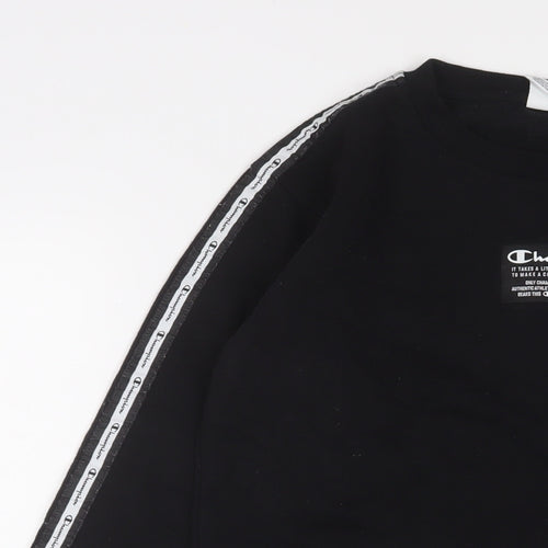 Champion Girls Black Cotton Jumper Dress Size 11-12 Years Crew Neck Pullover - Logo, Embroidered