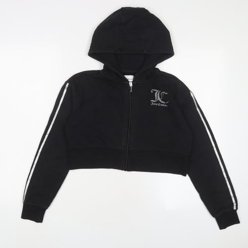 Juicy Couture Girls Black Cotton Full Zip Hoodie Size 10-11 Years Zip - Logo