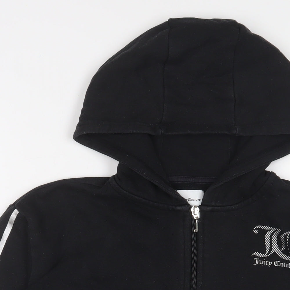 Juicy Couture Girls Black Cotton Full Zip Hoodie Size 10-11 Years Zip - Logo