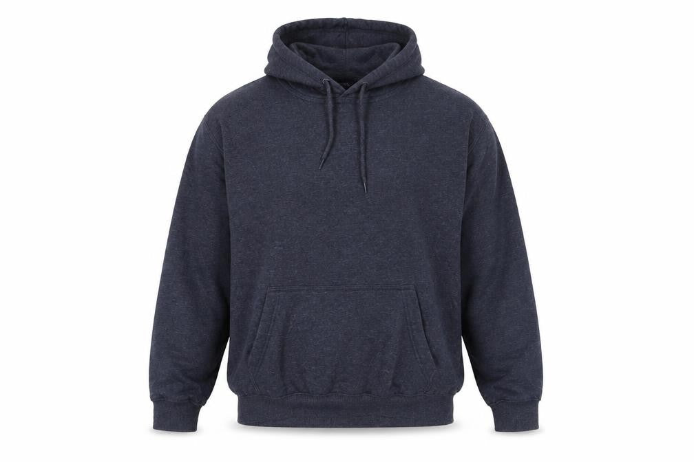 Front view of Bakaruda men’s grey cotton pullover hoodie, size M