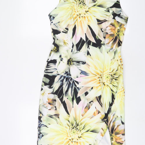 Angeleye Womens Yellow Floral Polyester Sheath Size 10 V-Neck Zip
