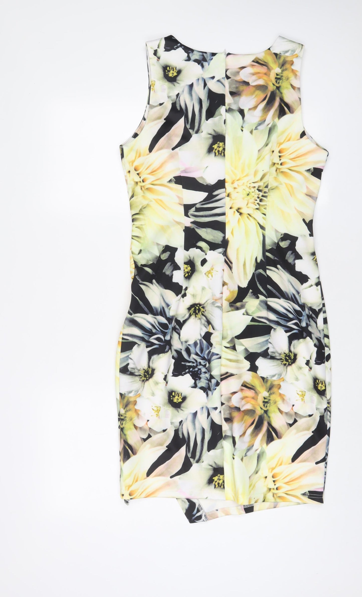 Angeleye Womens Yellow Floral Polyester Sheath Size 10 V-Neck Zip