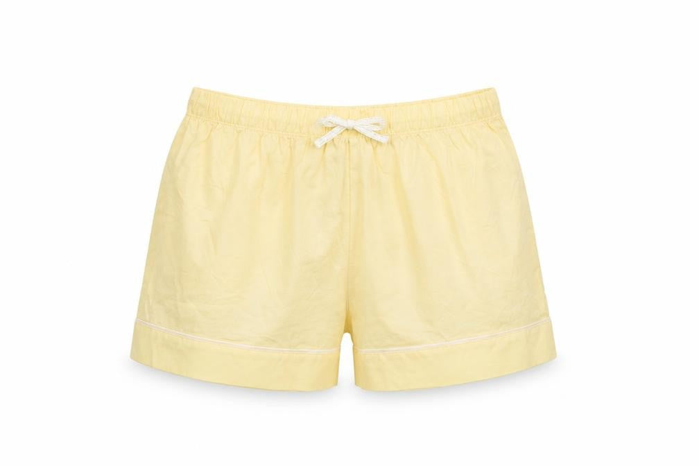 Front view of Marks & Spencer women’s yellow solid cotton kaftan pyjama pants, size S, drawstring