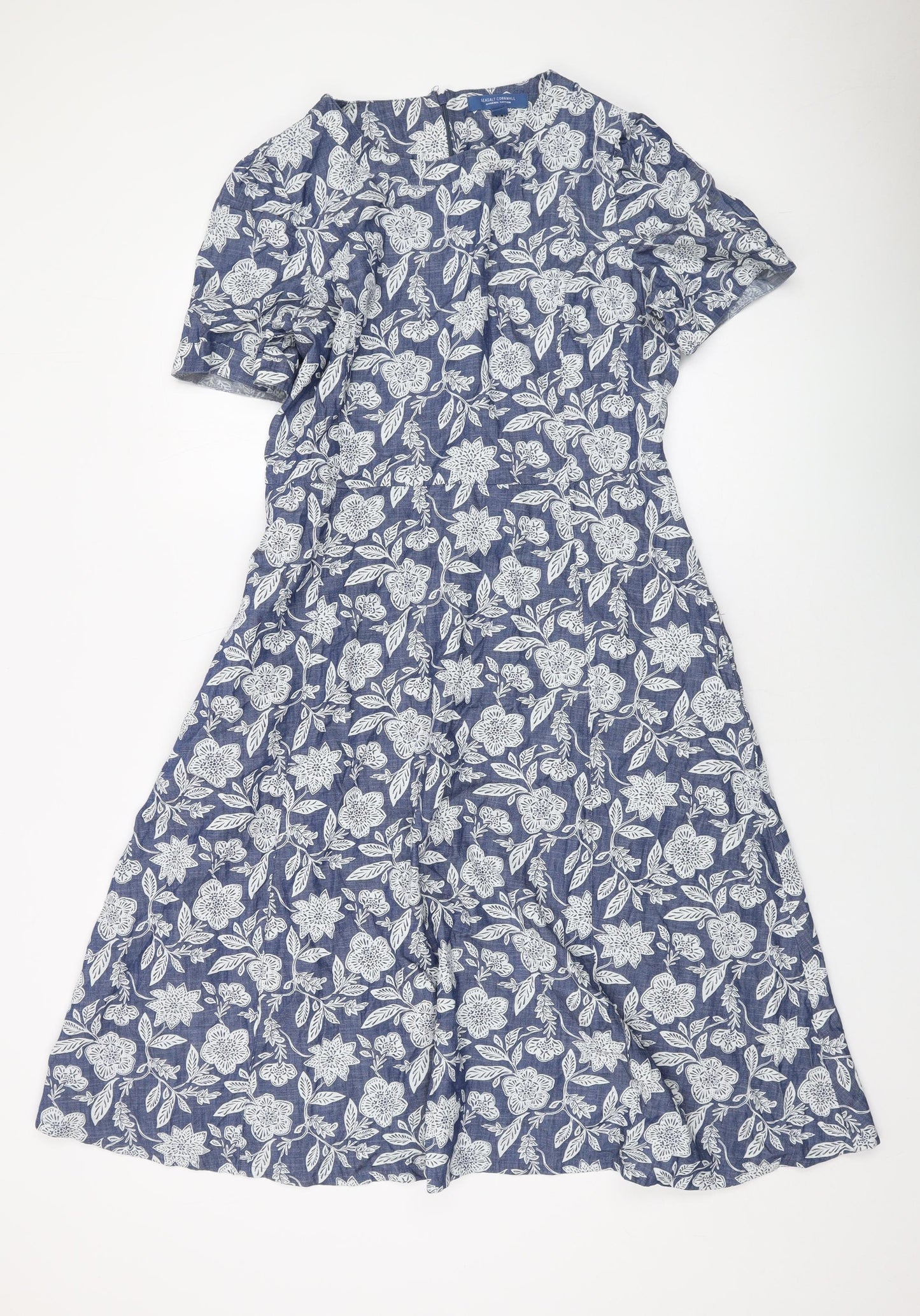 Seasalt Womens Blue Geometric Cotton A-Line Size 14 Roll Neck Zip
