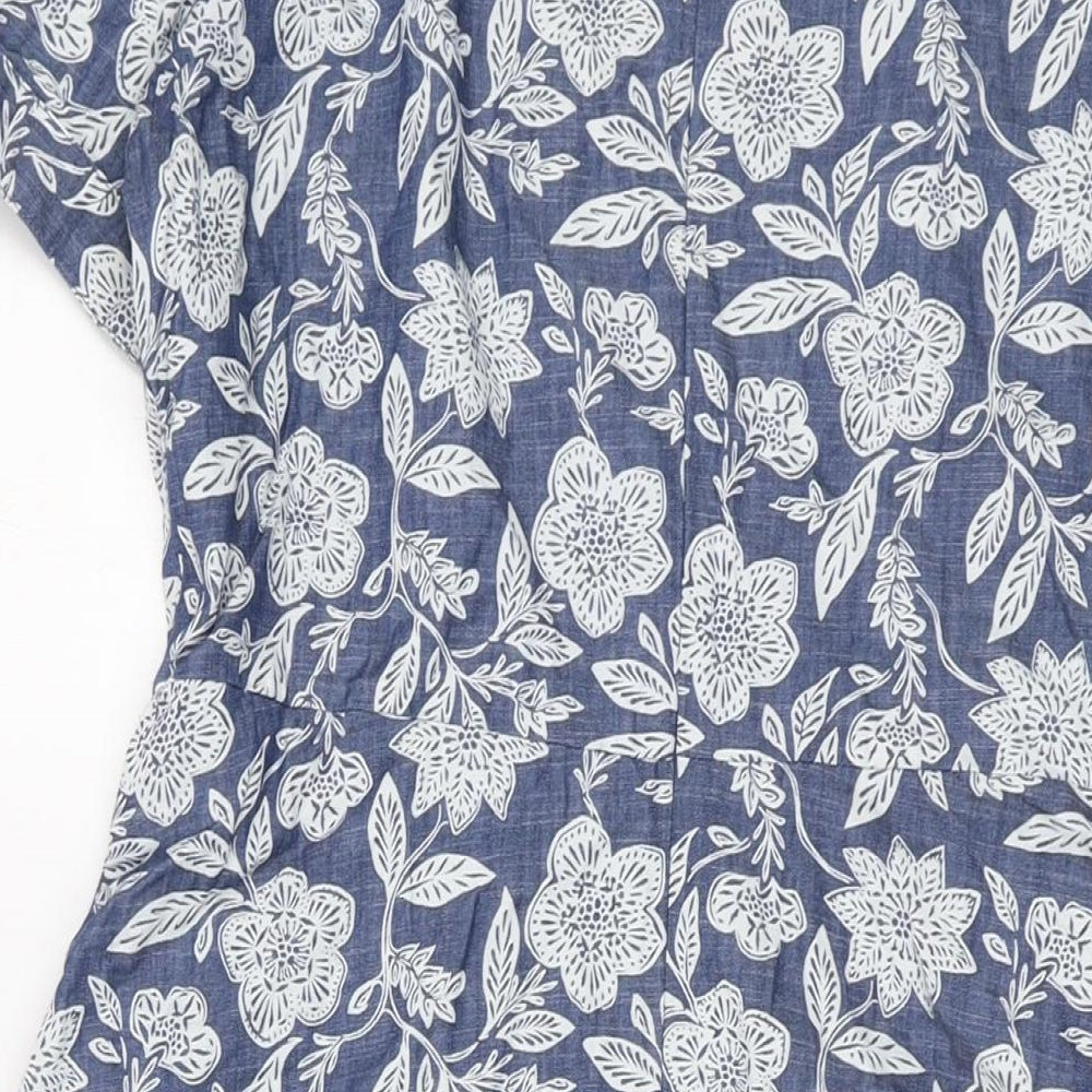 Seasalt Womens Blue Geometric Cotton A-Line Size 14 Roll Neck Zip