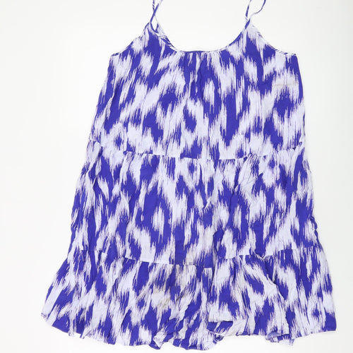 Marks and Spencer Womens Blue Geometric Viscose Tank Dress Size 12 Round Neck Pullover