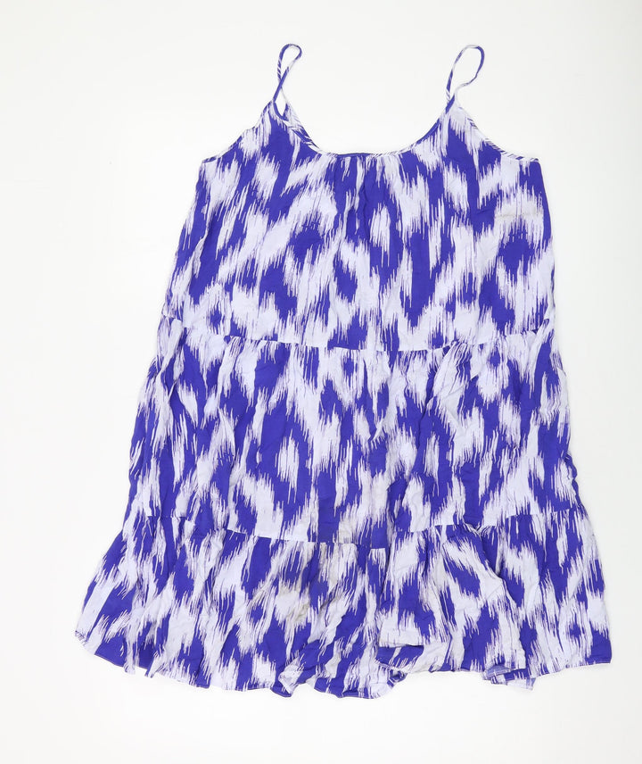 Marks and Spencer Womens Blue Geometric Viscose Tank Dress Size 12 Round Neck Pullover