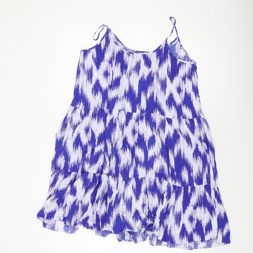 Marks and Spencer Womens Blue Geometric Viscose Tank Dress Size 12 Round Neck Pullover