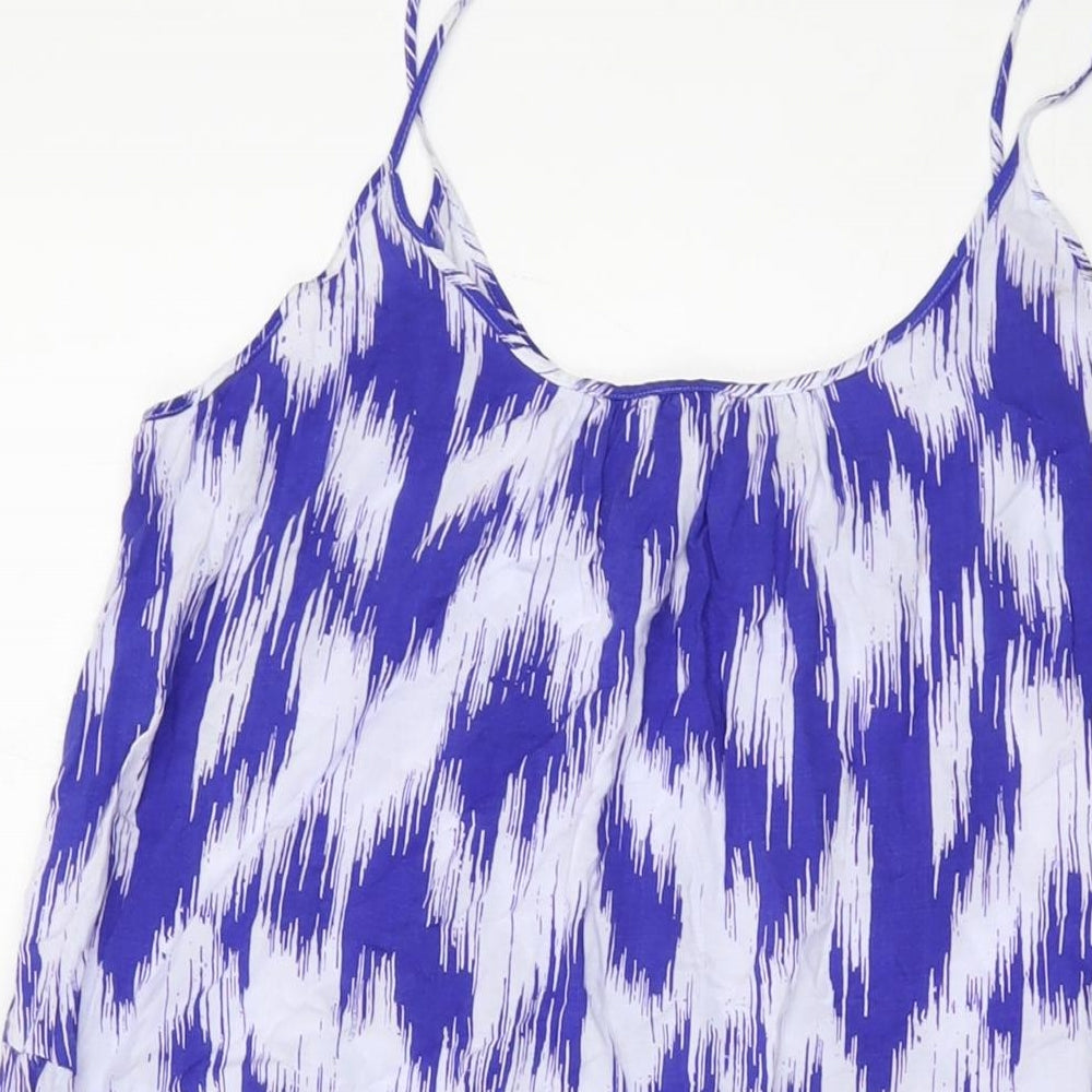 Marks and Spencer Womens Blue Geometric Viscose Tank Dress Size 12 Round Neck Pullover