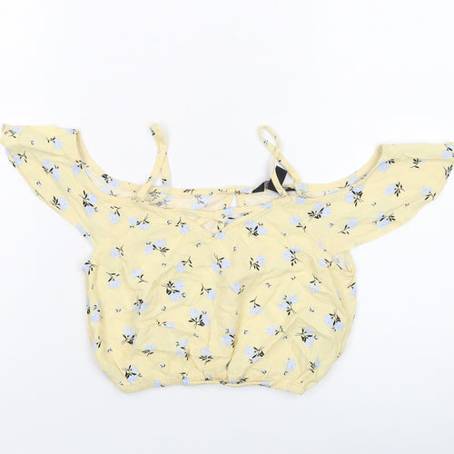New Look Girls Yellow Floral Viscose Cropped Tank Size 11 Years Round Neck Pullover