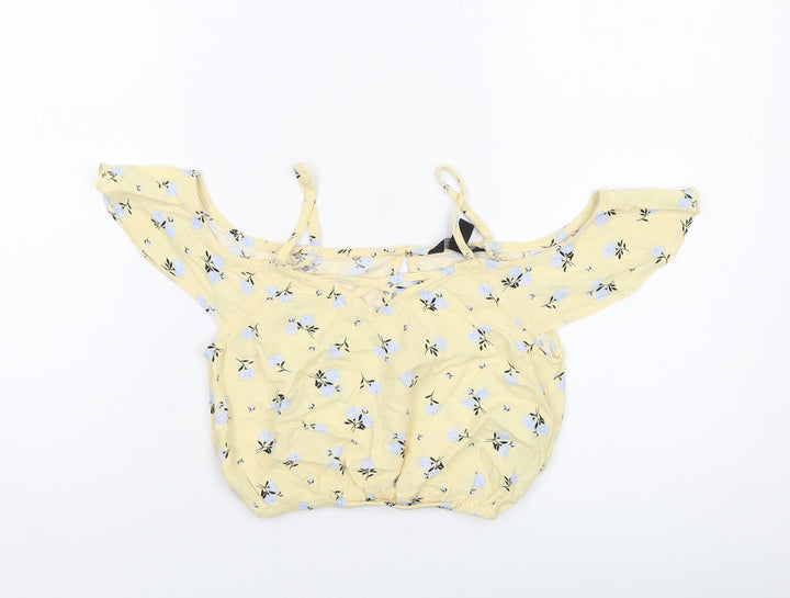New Look Girls Yellow Floral Viscose Cropped Tank Size 11 Years Round Neck Pullover