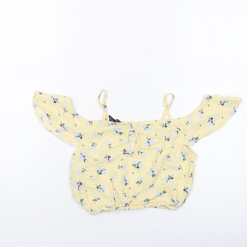 New Look Girls Yellow Floral Viscose Cropped Tank Size 11 Years Round Neck Pullover