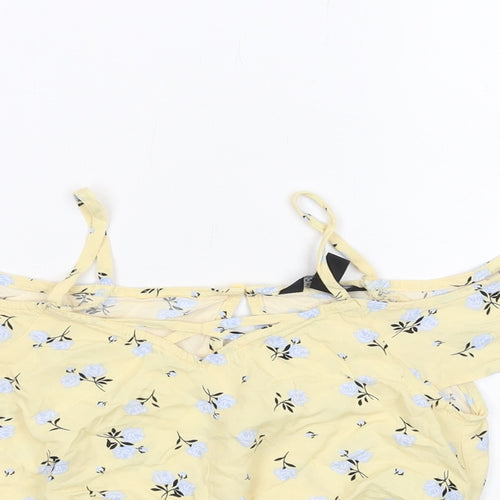 New Look Girls Yellow Floral Viscose Cropped Tank Size 11 Years Round Neck Pullover