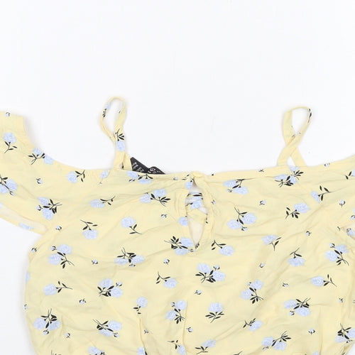 New Look Girls Yellow Floral Viscose Cropped Tank Size 11 Years Round Neck Pullover