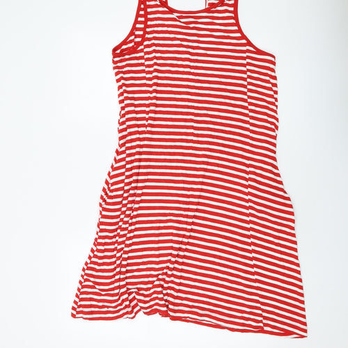 NEXT Womens Red Striped Viscose A-Line Size L Round Neck Pullover